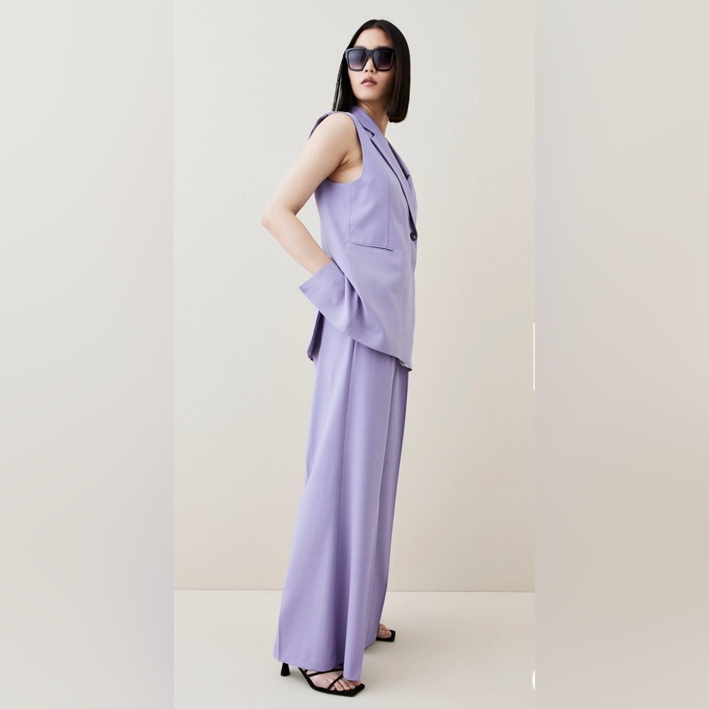 Karen Millen Wool Blend Asymmetric Sleeveless Jacket Vest Size 12 Lavender - Picture 2 of 16